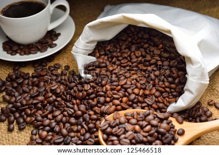 coffee beans and coffee cup