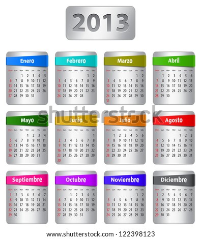 Calendar for 2013 year in Spanish with colorful stickers