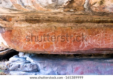 Aboriginal rock art of the Gagudju people of Northern Australia, one of the oldest continuing cultures on the planet. This art is between 5,000 and 15,000 years old