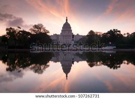 US Capitol Building Washington DC Sunrise Reflecting Pool
