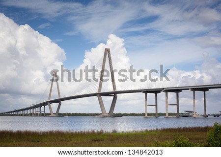 Arthur Ravenel Jr. Cooper River Bridge Charleston South Carolina Blue Skies & Clouds