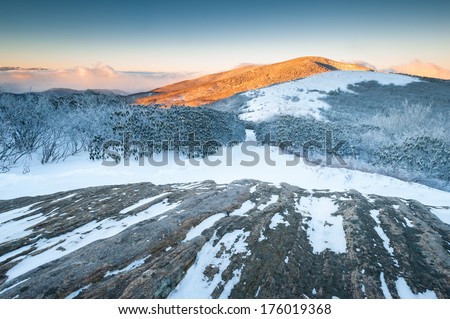Roan Highlands Jane Bald Appalachian Trail Winter Sunrise Scenic Landscape in the Southern Appalachian Mountains