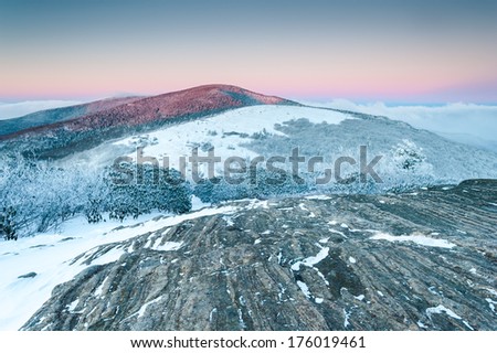 Roan Highlands Southern Appalachian Mountain Appalachian Trail Jane Bald Winter Snow Scenic at Sunrise