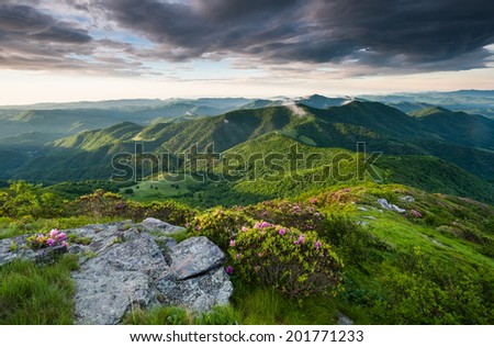 Roan Highlands Southern Appalachian Mountain Scenic along the Appalachian Trail near the state borders of North Carolina and Tennessee
