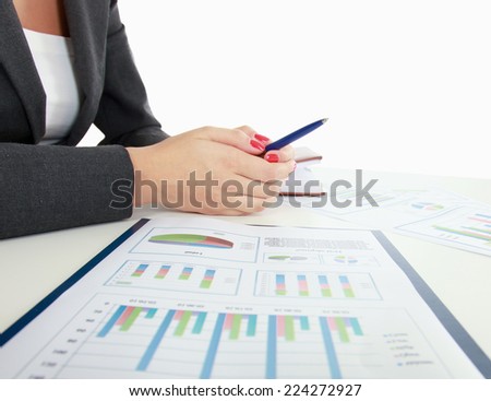 Unknown business woman with folder, isolated on white background.