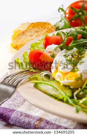 Closeup image healthy fresh salad with brown toast