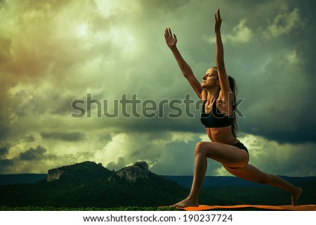 Slim young woman practiced surya namaskara yoga poses sequence