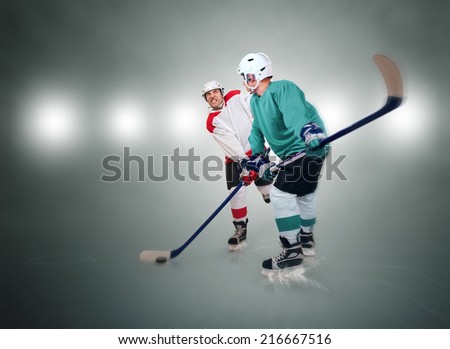 Two ice hockey players during match