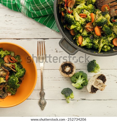 Background with fresh prepared vegetable mix dish