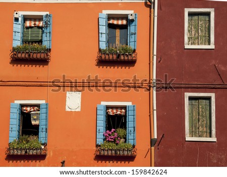 colorful front door to the house on venetian island Burano, Venice, Veneto, Italy, Europe