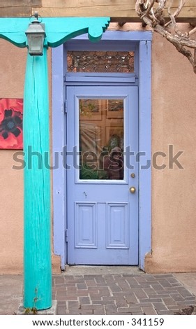 Purple door in a courtyard in Santa Fe, NM.