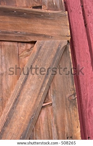 Wooden brace on an old barn door in a Shaker Village in Canterbury, NH.
