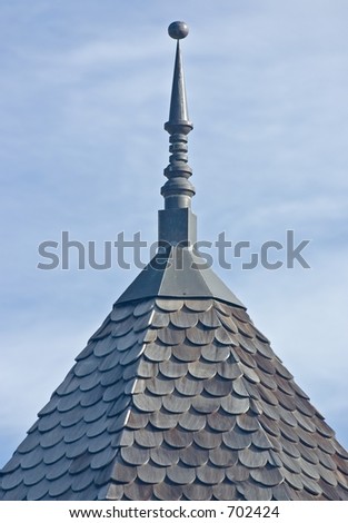 Spire on a roof of a train station in Oradell, NJ.