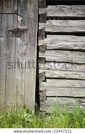 Dovetail joints on the wall of an old barn in Marlinton West Virginia.