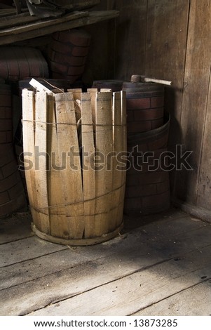 Old broken barrel in the corner of a mill along Mill Creek near Marlinton West Virginia.