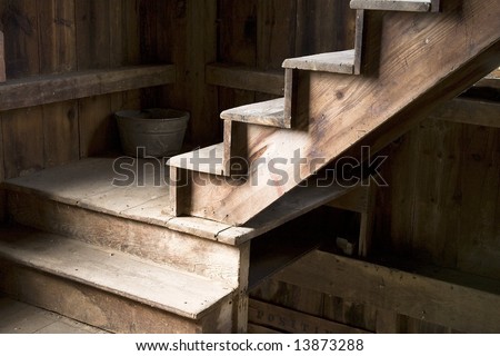 Old wooden step in a mill along Mill Creek near Marlinton West Virginia.