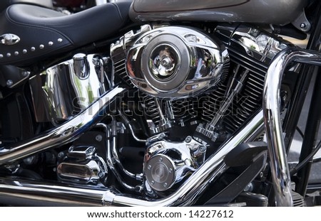 Twin cylinder chrome motorcycle engine.