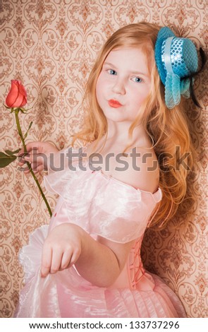 little girl with rose on background wallpaper
