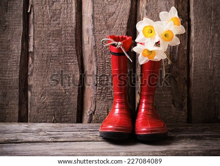 red child garden shoes with spring flowers