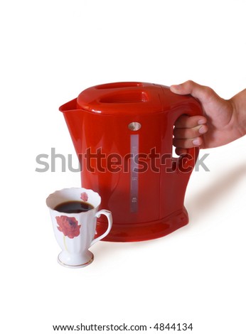 red kettle and  white cup