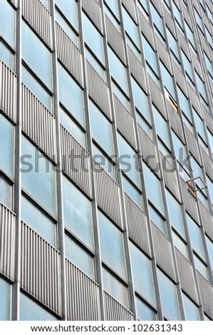 The windows in a modern building built of glass and steel.