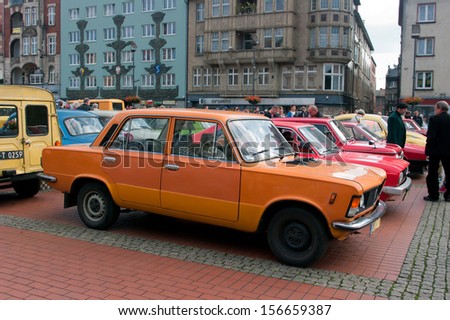 BYTOM, POLAND - SEPTEMBER 21: X Old Classic Car Parade. Cars are parked and admired by automotive enthusiasts. The parade was attended by about 100 cars on September 21, 2013 in Bytom, Poland.