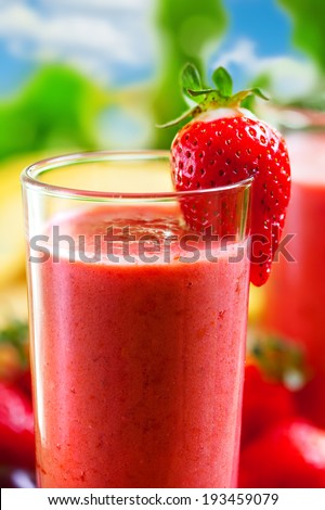 Strawberry shakes, cold drink, outdoor