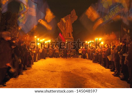 TERNOPIL , UKRAINE - JAN 01:March nationalist party \