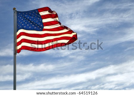american flag waving in wind. stock photo : American Flag