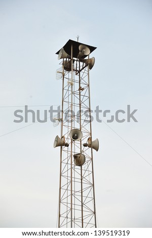 Speaker on high tower and clear sky