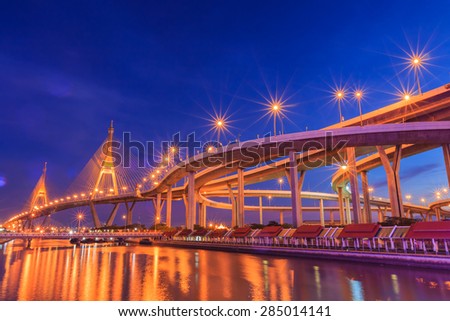 Industrial Circle Bridge in Bangkok, Thailand at twilight.
