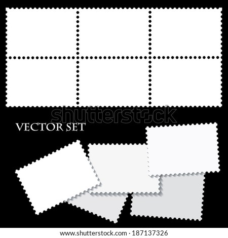 Blank postage stamps in white color isolated on black background. vector illustration