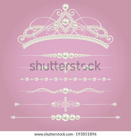 white realistic pearl dividers set collection with diadem isolated on purple pink background vector illustration design elements and page decor white realistic pearl dividers set collection with diadem isolated on purple pink background vector illustration design elements and page decor