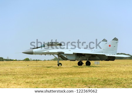 BATAJNICA, SERBIA - SEPTEMBER 2: Mig 29 M2 airplane of Russian air force during the celebration of 100 years  of Serbian Air Force on September 2, 2012 in Batajnica, Serbia