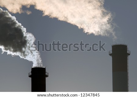 Dangerous toxic CO2 clouds from industrial chimneys, close-up