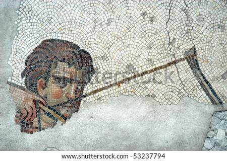 Mosaic showing detail of the hunter head, Istanbul, Turkey