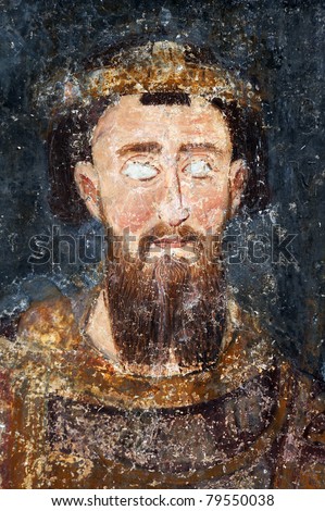 King Stefan Prvovencani, fresco painting from Monastery Mileseva near Prijepolje, Serbia