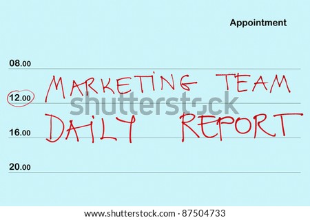 Organizer book with Marketing team daily report text