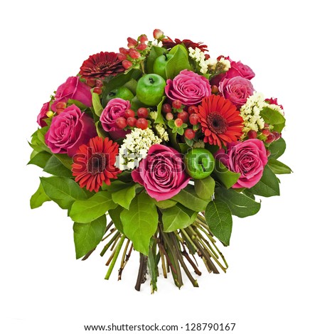 bouquet of pink and red flowers isolated on white