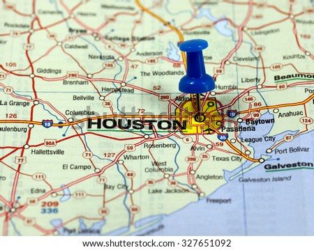 map with pin point of houston in usa