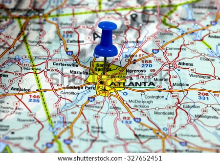 map with pin point of atlanta in usa