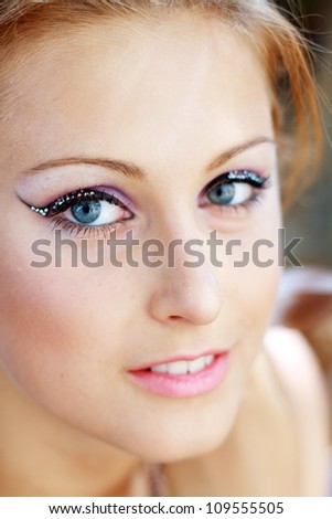 Gorgeous Young model beautiful women with perfect make up and perfect skin close up outdoor
