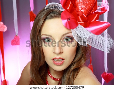 beautiful Valentines woman playful joyful and excited happy surprised