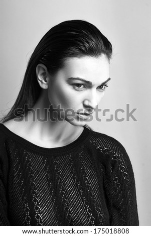 black and white portrait of a beautiful female model