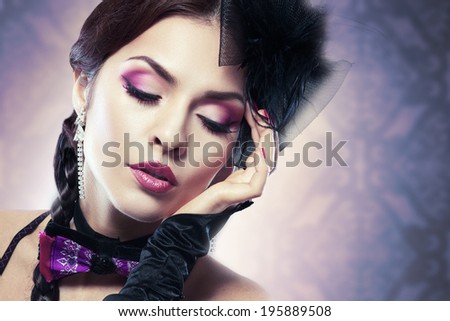 Woman Portrait. Vintage Style Girl Wearing Old fashioned Hat and Gloves. Fashion tones