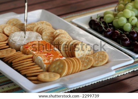 Party cheese and fruit platter - with camembert, grapes and cherries