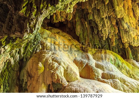 Limestone caves in Erawan Waterfall, Kanchanaburi Thailand