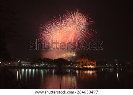 Fireworks on the closing date of the annual sporting event at Chantaburi, Thailand March 27, 2015.