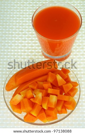 Papaya juice and papaya slices.