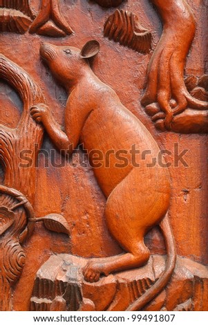 Animal carvings on the temples in Thailand.